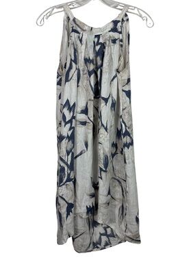 Bellambia Blue Floral Earthy Natural Linen Blend Halter Neck Mini Dress Small S
